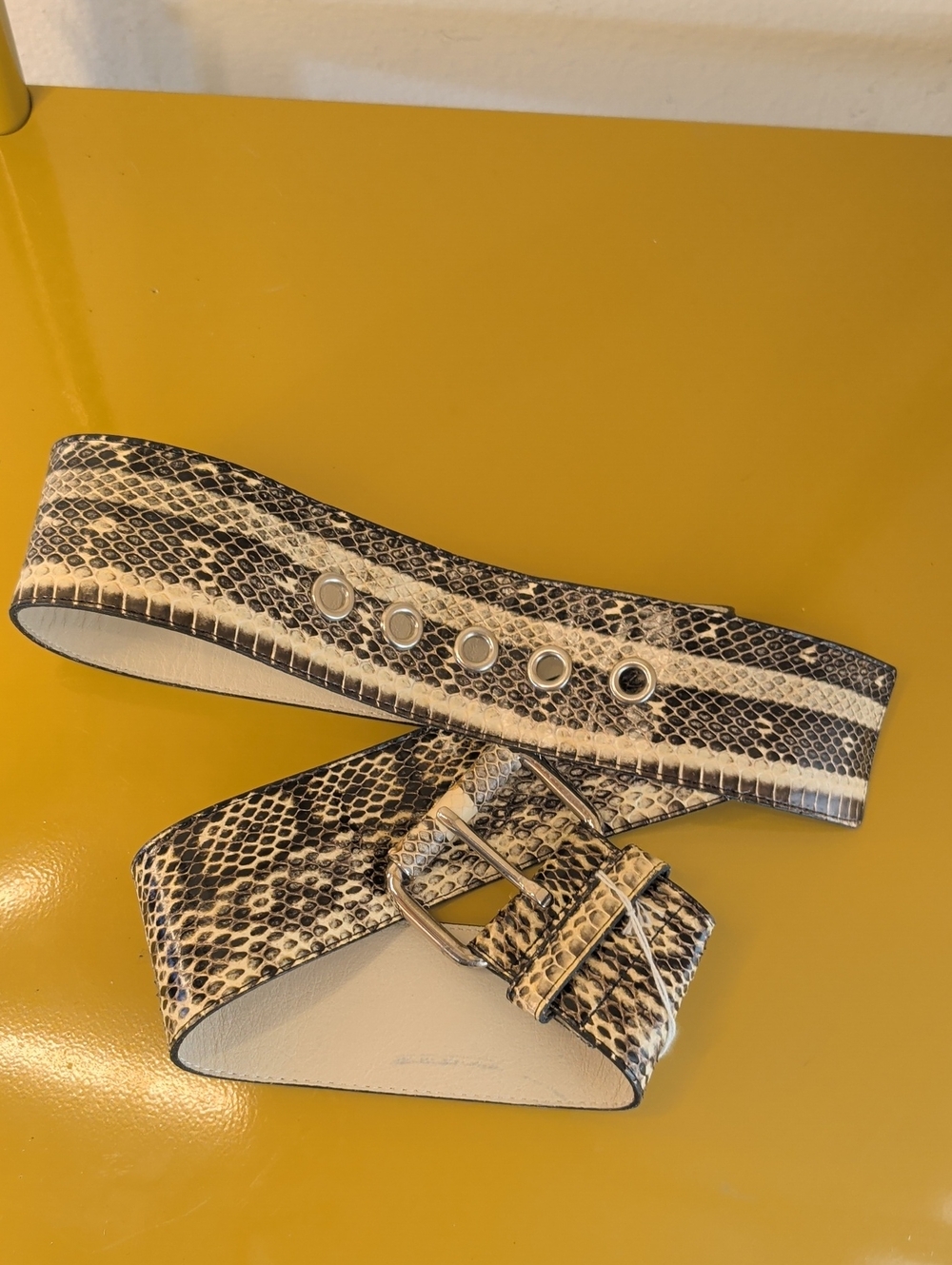 B-Low the Belt Wide Snake-Print Waist Belt in Black and Cream